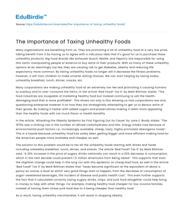 The Importance of Taxing Unhealthy Foods