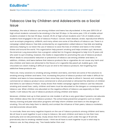 Tobacco Use by Children and Adolescents as a Social Issue