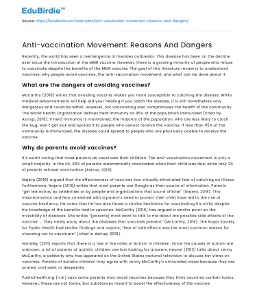 Anti-vaccination Movement: Reasons And Dangers