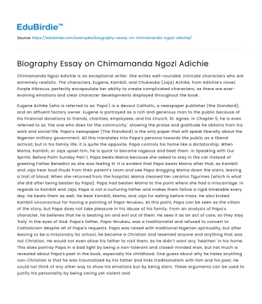 Biography Essay on Chimamanda Ngozi Adichie