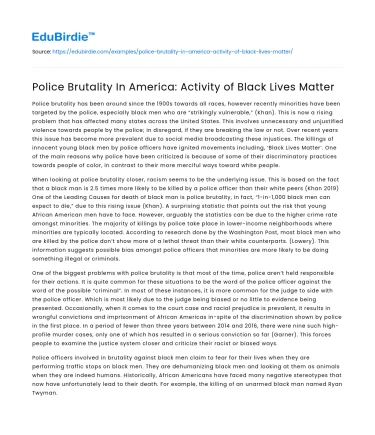Police Brutality In America: Activity of Black Lives Matter