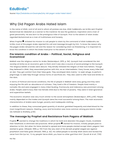 Why Did Pagan Arabs Hated Islam
