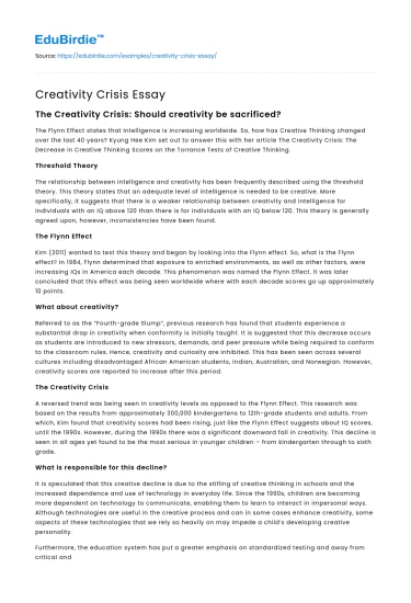 Creativity Crisis Essay