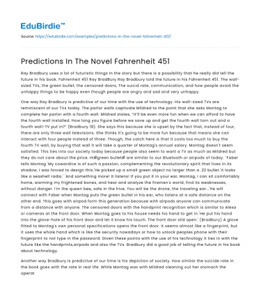 Predictions In The Novel Fahrenheit 451