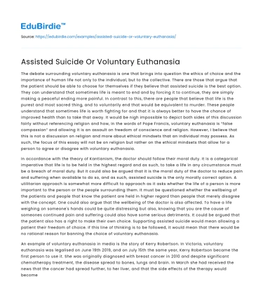 Assisted Suicide Or Voluntary Euthanasia