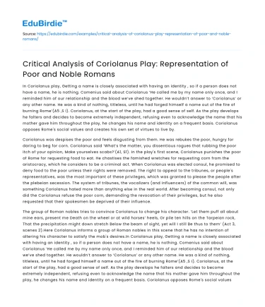 Class Struggles in Shakespeare’s Coriolanus
