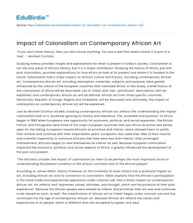 Impact of Colonialism on Contemporary African Art