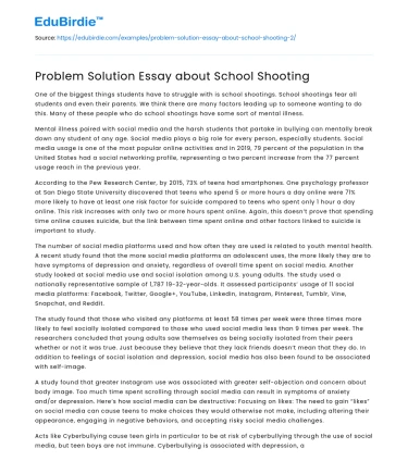School Shootings: Solutions and Challenges