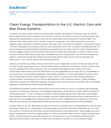 Clean Energy Transportation in the US: Electric Cars and Bikes