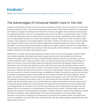 The Advantages Of Universal Health Care In The USA