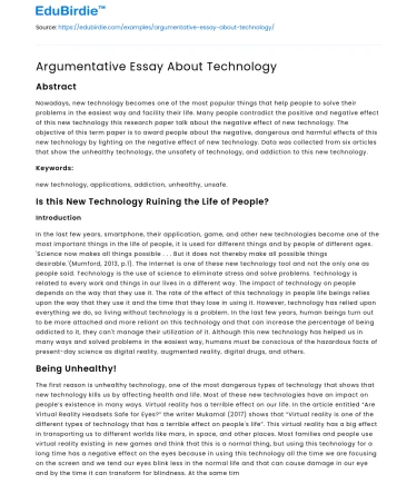 Argumentative Essay About Technology