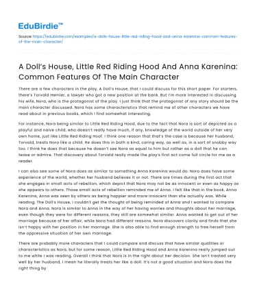 Character Similarities in A Doll’s House and Other Texts