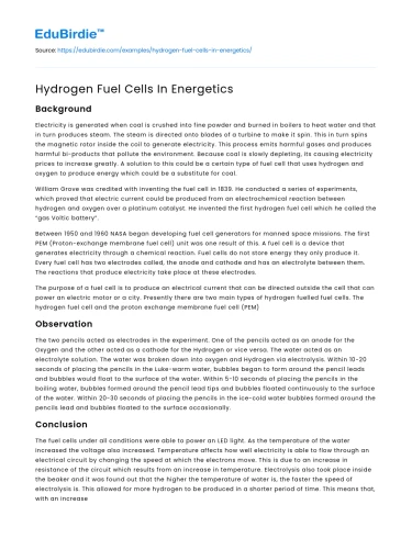 Hydrogen Fuel Cells In Energetics