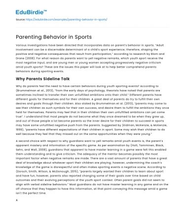 Parenting Behavior in Sports