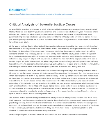 Critical Analysis of Juvenile Justice Cases