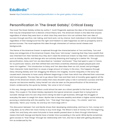 Personification in ‘The Great Gatsby’: Critical Essay