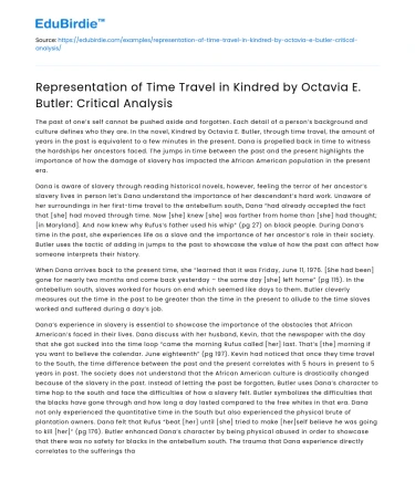 Time Travel in Kindred by Octavia E Butler: Critical Analysis