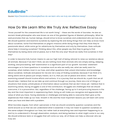 How Do We Learn Who We Truly Are: Reflective Essay