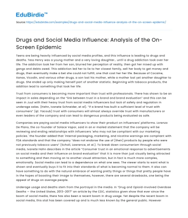 Drugs and Social Media Influence: Analysis of the On-Screen Epidemic