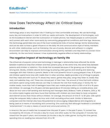 How Does Technology Affect Us: Critical Essay
