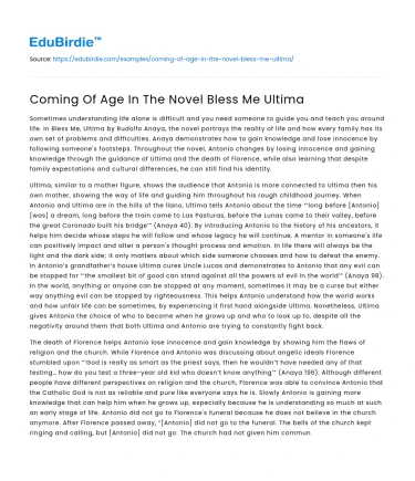 Coming Of Age In The Novel Bless Me Ultima