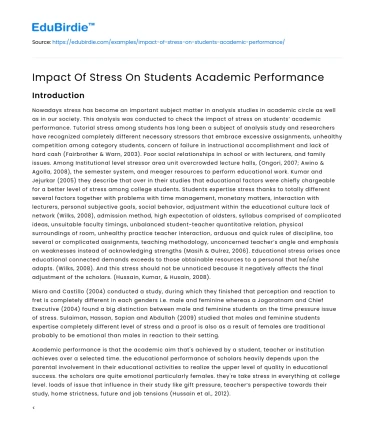 Impact Of Stress On Students Academic Performance