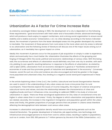 Urbanization As A Factor For Crime Increase Rate