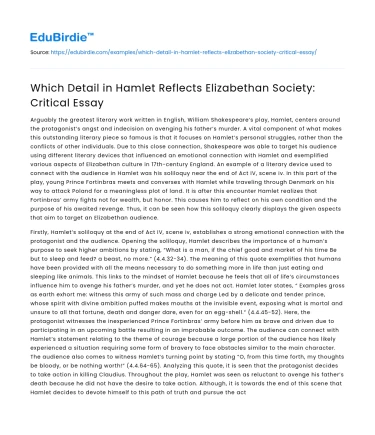 Which Detail in Hamlet Reflects Elizabethan Society: Critical Essay