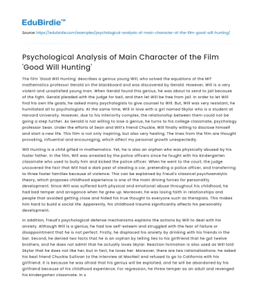 Psychological Analysis of Main Character of the Film ‘Good Will Hunting’