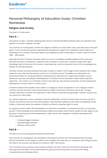 Personal Philosophy of Education Essay: Christian Worldview