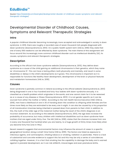Childhood Developmental Disorder: Causes, Symptoms, Therapies