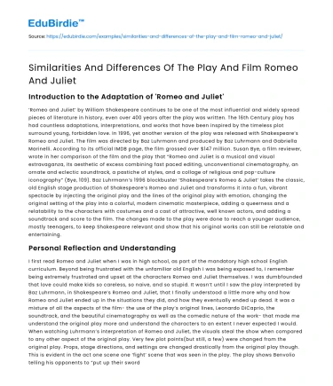 Similarities And Differences Of The Play And Film Romeo And Juliet