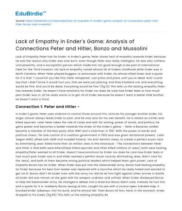 Empathy in Ender’s Game: Comparing Peter/Hitler, Bonzo/Mussolini