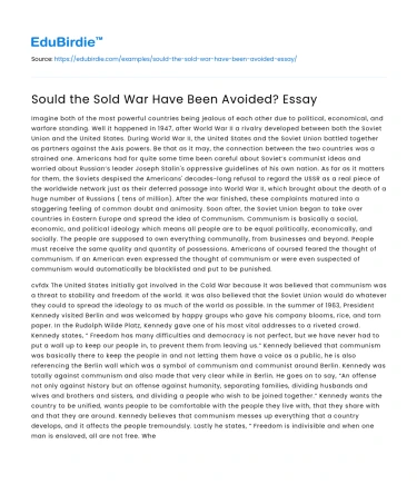 Sould the Sold War Have Been Avoided? Essay