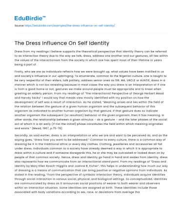 The Dress Influence On Self Identity