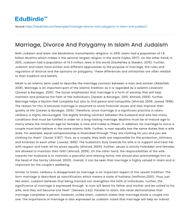 Marriage, Divorce And Polygamy In Islam And Judaism