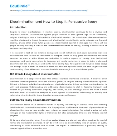 Discrimination and How to Stop It: Persuasive Essay