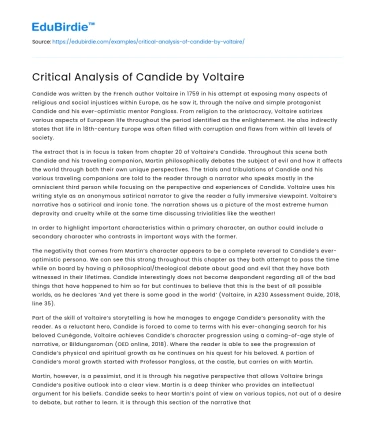 Critical Analysis of Candide by Voltaire