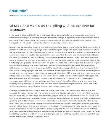 Of Mice And Men: Can The Killing Of A Person Ever Be Justified?