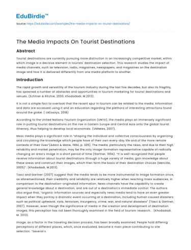 The Media Impacts On Tourist Destinations