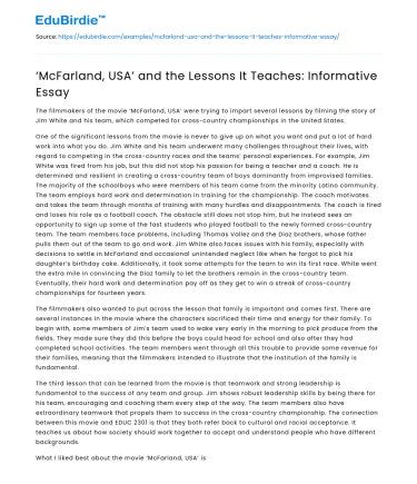 ‘McFarland, USA’ and the Lessons It Teaches: Informative Essay