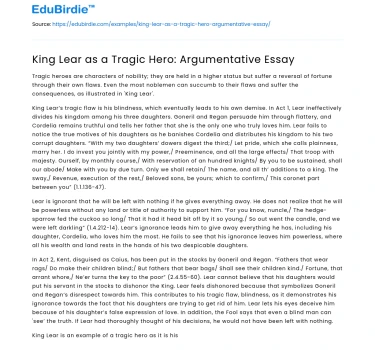 King Lear as a Tragic Hero: Argumentative Essay