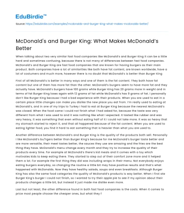 McDonald’s and Burger King: What Makes McDonald’s Better