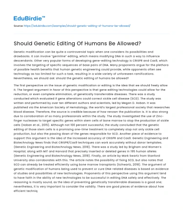 Should Genetic Editing Of Humans Be Allowed?