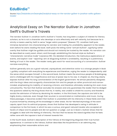 Analysis of Gulliver’s Narration in Swift’s Gulliver’s Travels