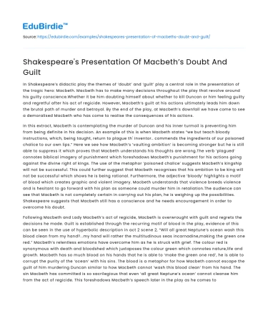 Shakespeare’s Presentation Of Macbeth’s Doubt And Guilt
