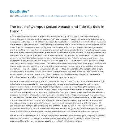 The Issue of Campus Sexual Assault and Title IX’s Role in Fixing it