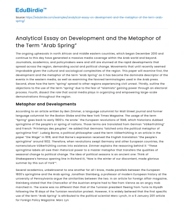 Development and the Metaphor of the Term “Arab Spring”