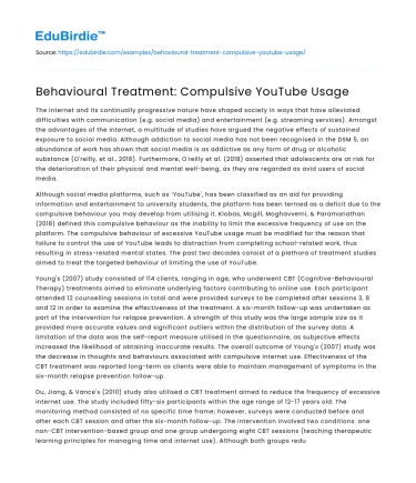 Behavioural Treatment: Compulsive YouTube Usage
