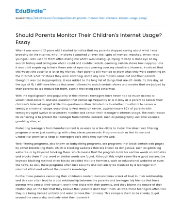 Should Parents Monitor Their Children’s Internet Usage? Essay